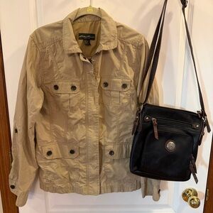 SET! Eddie Bauer Womens Medium Lightweight Khaki Utility Jacket + Purse